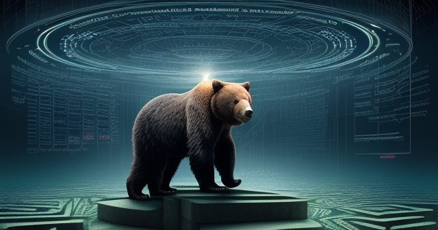 A bear roaming in a financial forest of stocks