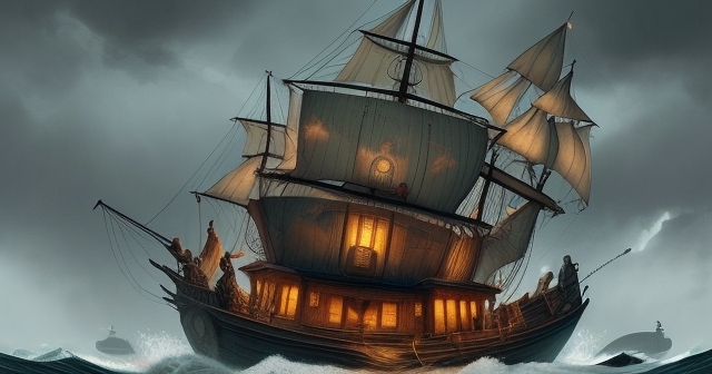 A lighthouse guiding ships in dark seas