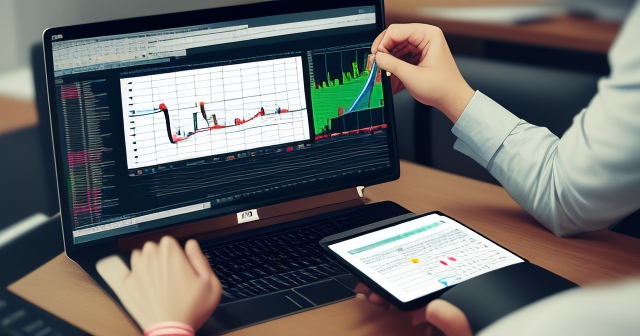 A mentor guiding a student at a trading workstation, engaged discussion