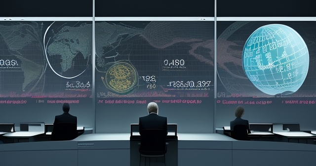 The Federal Reserve building with currency symbols around it