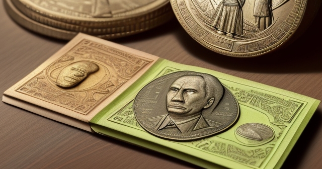 Guaraní coins arranged creatively with nature