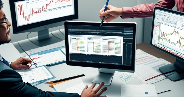 A group of traders in a room discussing strategies, collaborative atmosphere