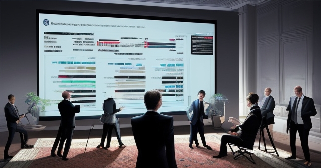 A group of investors discussing in a dimly lit room