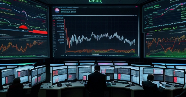 A bond trader analyzing data on multiple screens