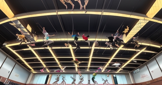 Dancers performing a routine from a bird's-eye view during the TikTok challenge.