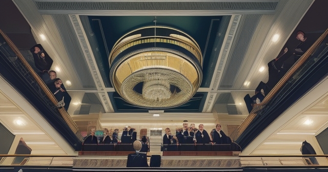 A detailed illustration of Norges Bank headquarters