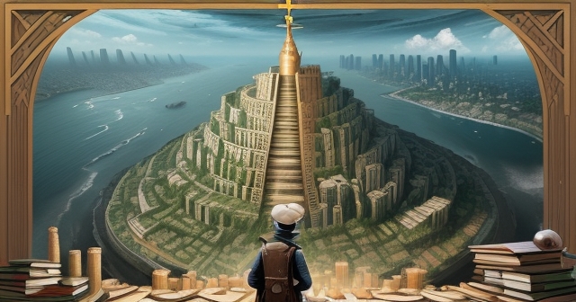 A trader searching for a treasure chest labeled 'Forex Holy Grail' at the edge of a cliff.