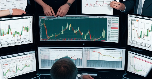 A dynamic scene of traders interacting with Forex market data and charts