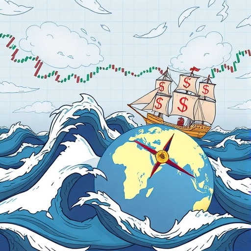 A compass and a currency pair chart against a stormy sea