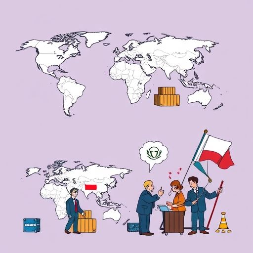 A visual representation of international trade, highlighting tariffs as a barrier.