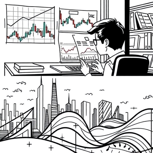 A trader reviewing charts and indicators in an office, focused and determined.