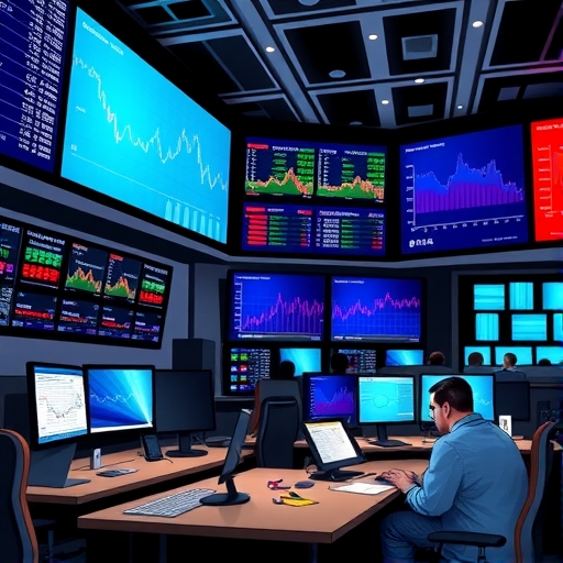 Traders analyzing data in a modern office