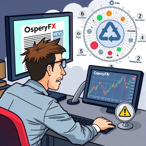 A trading desk with charts and a warning sign about unregulated brokers