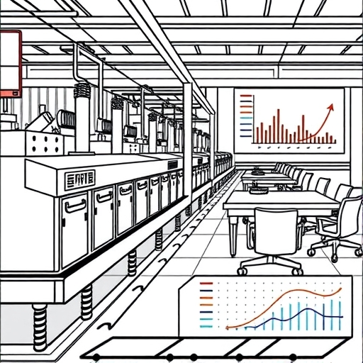 factory production line with animated graphs