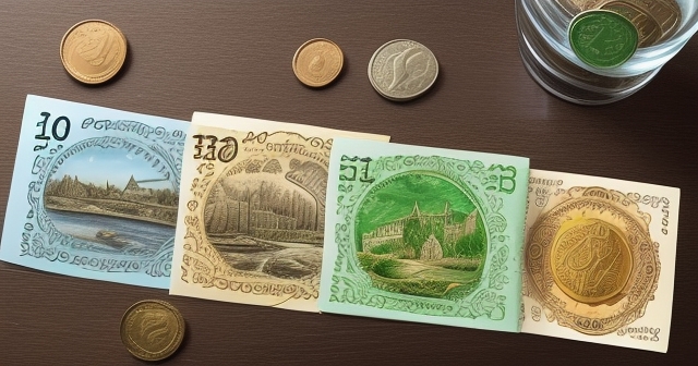 Illustration of the Isle of Man landscape with currency notes