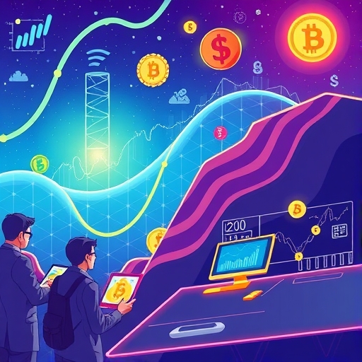 An imaginative representation of traders and investors analyzing Solana's potential, with visual data charts.