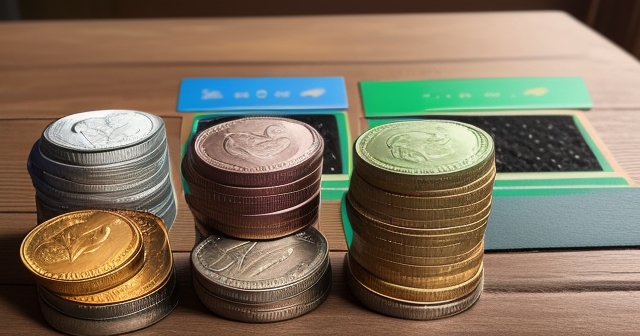 Manx pound coins on a rustic wooden table