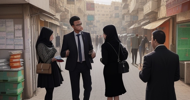 A bustling black market currency exchange scene.