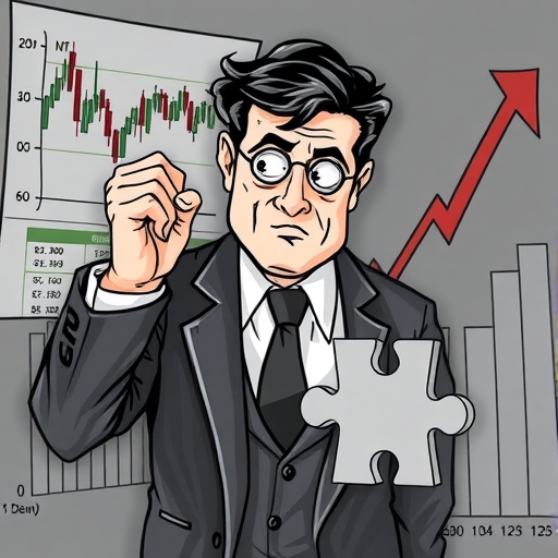 A trader looking confused at distorted market charts