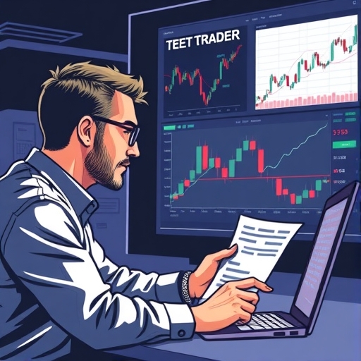A trader analyzing charts and prices for strategic buy limit orders