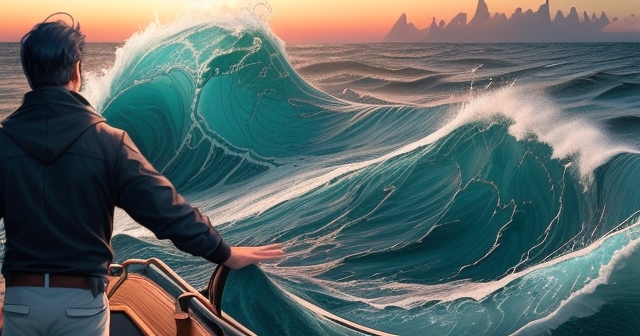 ocean waves with financial symbols
