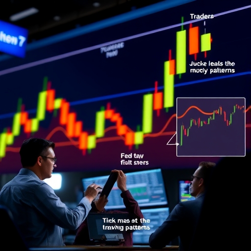 Colorful candlestick chart with patterns