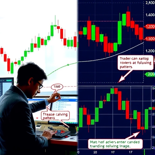 Close-up of candlestick patterns with annotations