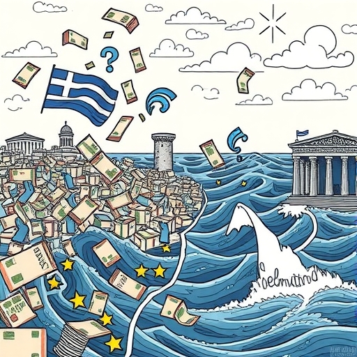 Imagery of falling currency representing Greece's financial turmoil