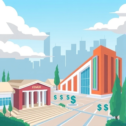 A thriving banking sector in Kyrgyzstan with modern architecture and currency transactions