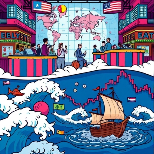 A metaphorical image of a ship navigating through turbulent economic waters.