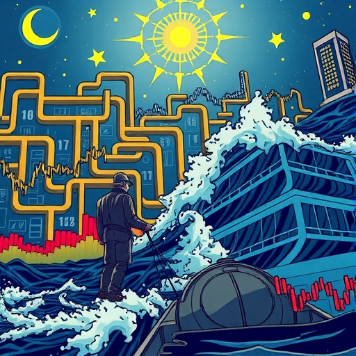 A stormy sea representing economic volatility with guiding stars above
