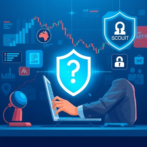 Illustration of digital security with a trader monitoring accounts