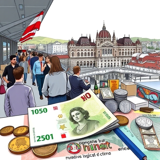 Overview of Budapest city skyline with HUF context