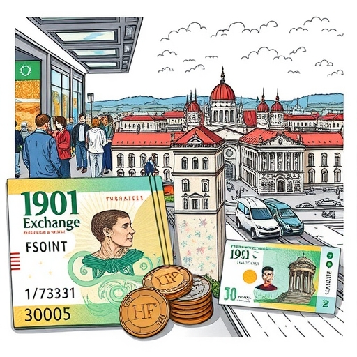 Artistically displayed Hungarian Forint banknotes and coins