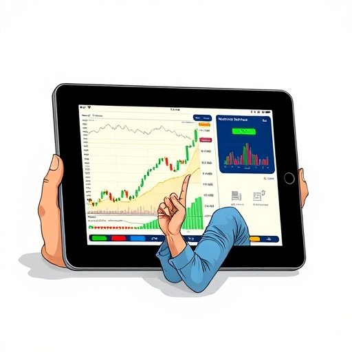 Colorful digital illustration of diverse trading apps on an iPad