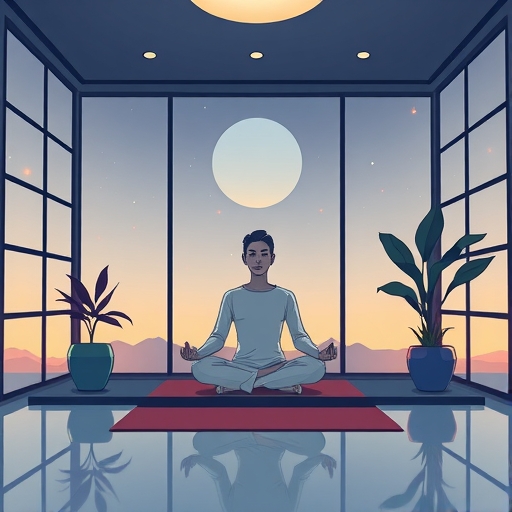 A serene trader meditating in a calm environment