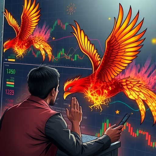 a phoenix rising from financial ruins