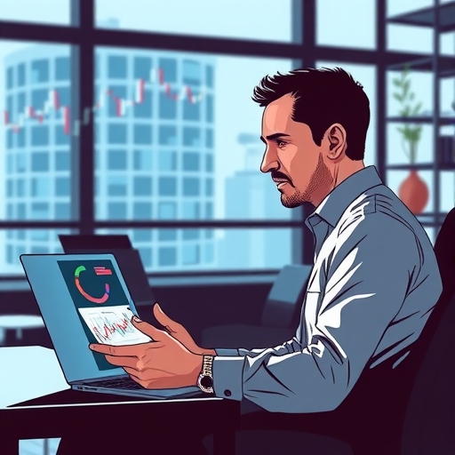 A trader analyzing market data in a modern office
