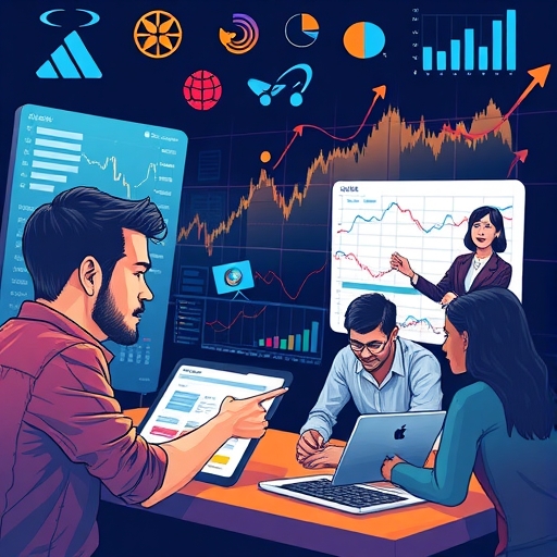 An engaging representation of diverse traders engaging with digital platforms.