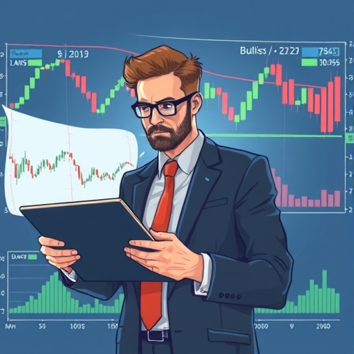 A trader analyzing market graphs with technical indicators overlay