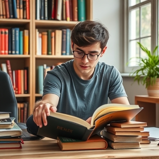 一位學生專注於書本學習
