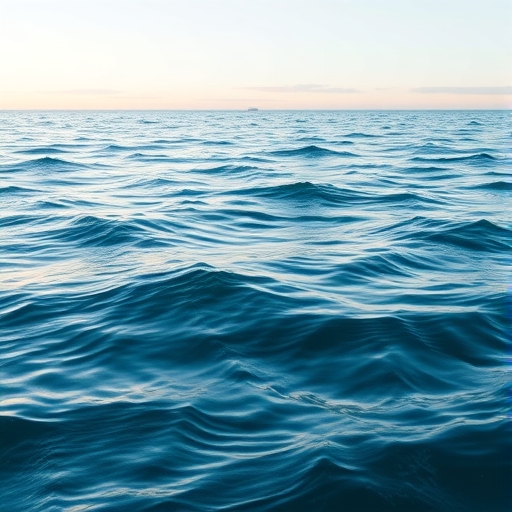 平靜海面與輕柔海浪，雲層中透出陽光的簡約插畫