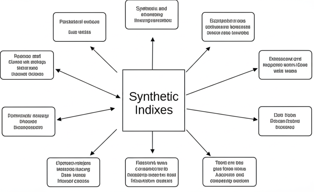 Graphic showing how synthetic indices are created through algorithmic generation and derivative layering