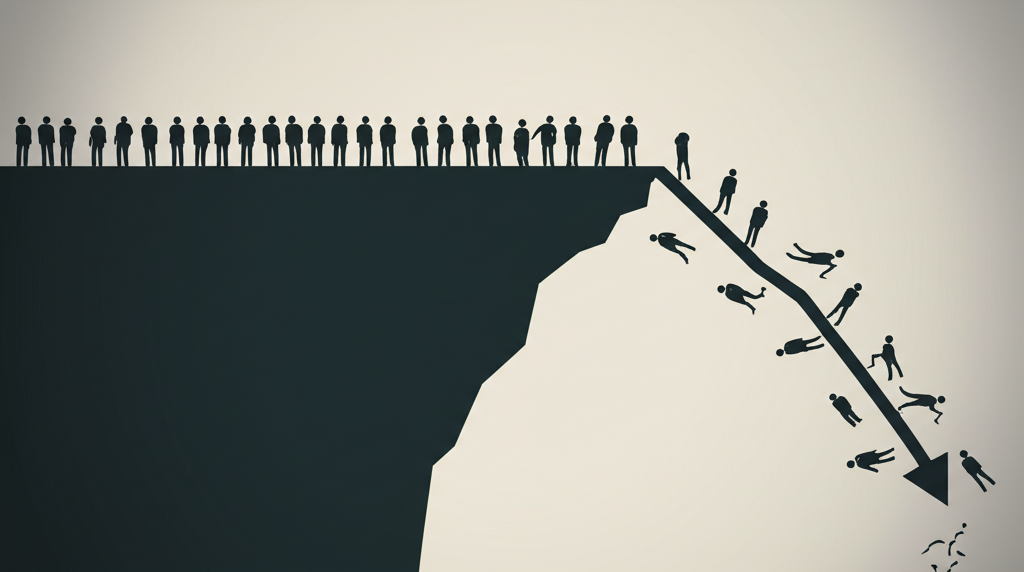 Graph showing a steep decline with 90% of small figures falling off a cliff, symbolizing the high failure rate among retail forex traders