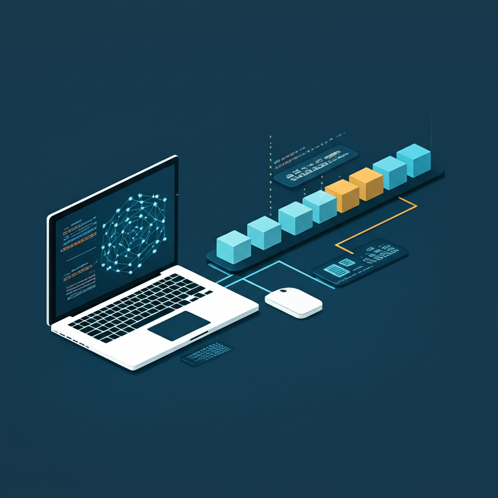 Illustration of a full node syncing with the blockchain network, downloading data block by block and performing validation checks