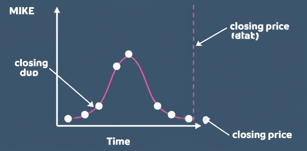 Illustration showing how Moving Averages calculate average closing prices over time, with dynamic updating of data points